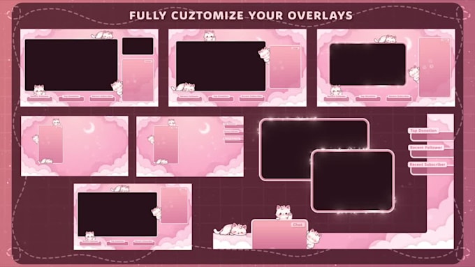design animated cute twitch overlay and stream package