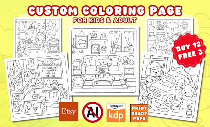 Draw coloring page in cute cartoon style by Adikarip | Fiverr