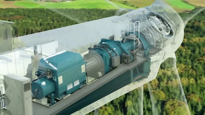 create 3d industrial renewable energy animations for solar and wind turbines