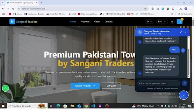 create a modern ecommerce site with ai chatbot and payments