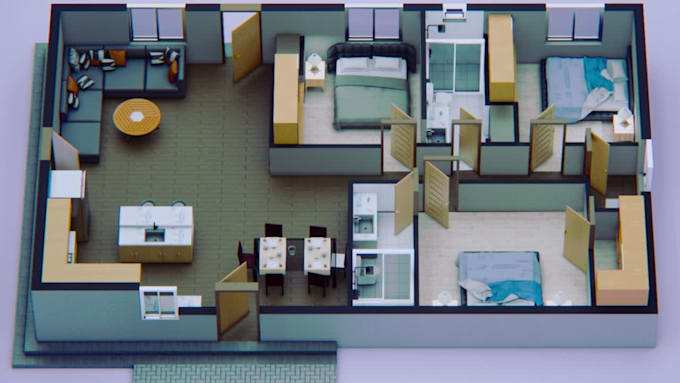 Do 2d to 3d floor plan, interior design with rendering by Jahidul2001 ...