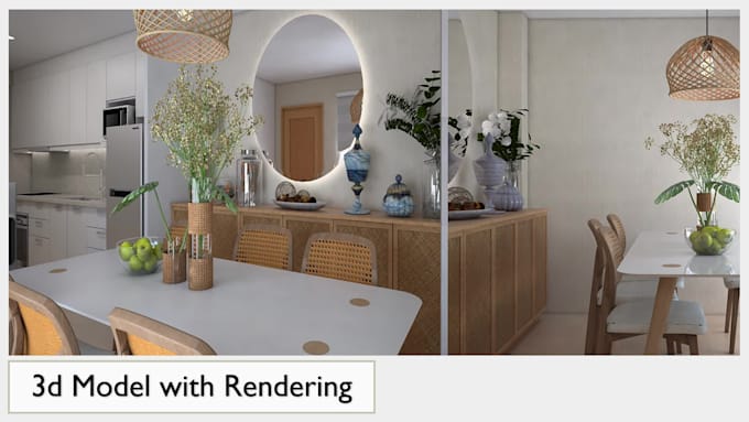 do interior 3d rendering l living room l kitchen l bedroom