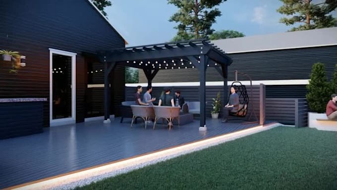 do 3d backyard landscape design with patio pergola deck garden outdoor kitchen