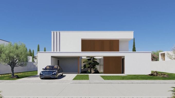 design house interior, exterior 3d model and rendering