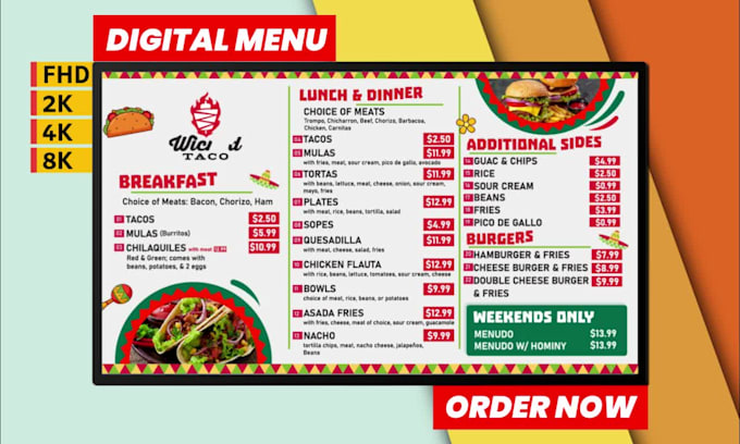 design signage digital menu, digital screen and menu board