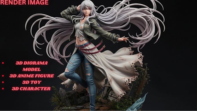 3d anime figure, diorama figurine, 3d anime character 3d creature figurine