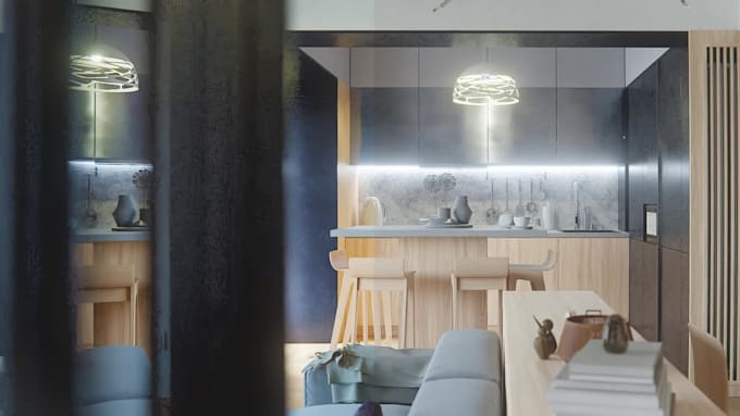 create 3d interior architecture design, high quality rendering