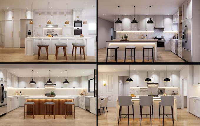 do kitchen interior design with 3d modeling and rendering