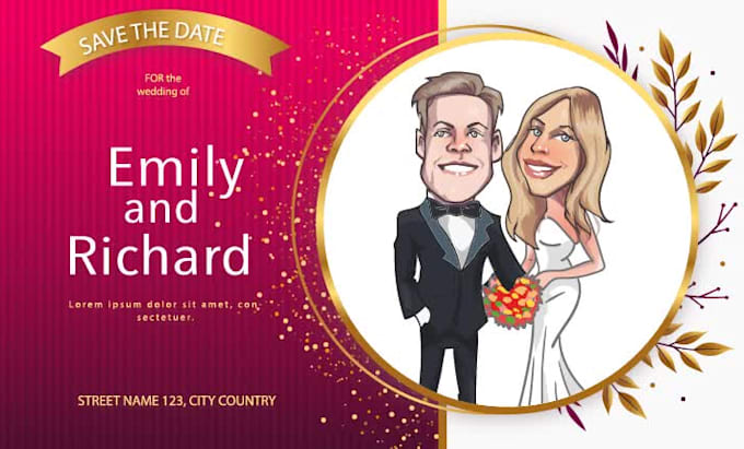 draw your cute cartoon caricature wedding card