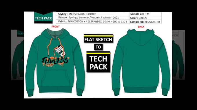 design clothing technical drawing and tech pack