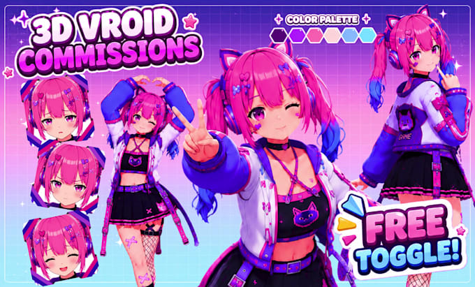 create 3d character models, vrchat avatar, vtuber character and vroid
