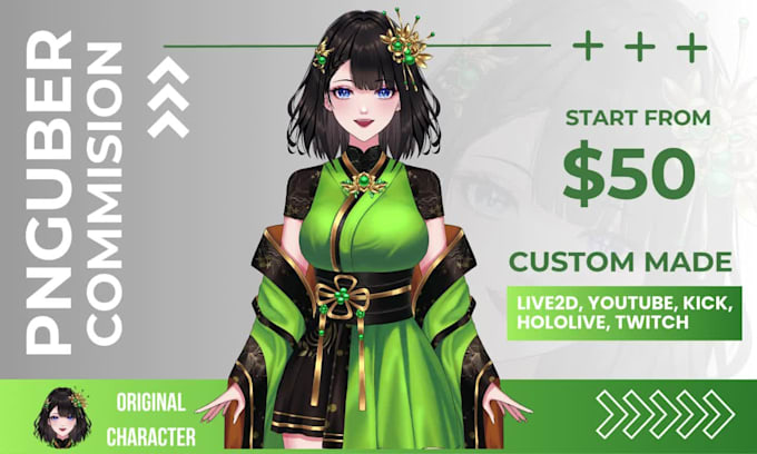 draw custom pngtuber avatar for streams in vtuber model live2d anime style