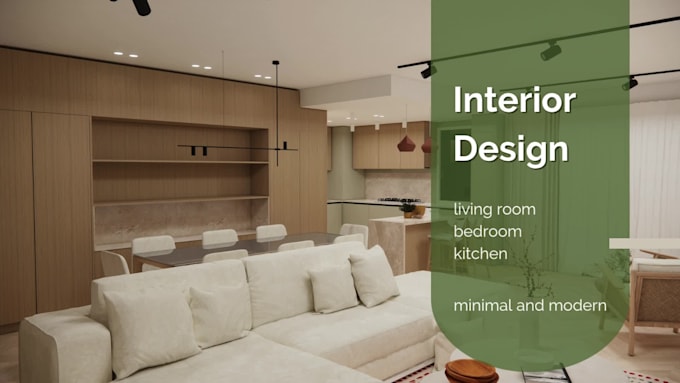 design and render 3d interior for bedroom or living room with modern style