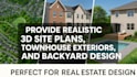 create photorealistic townhouse exterior renders and streetscape visuals