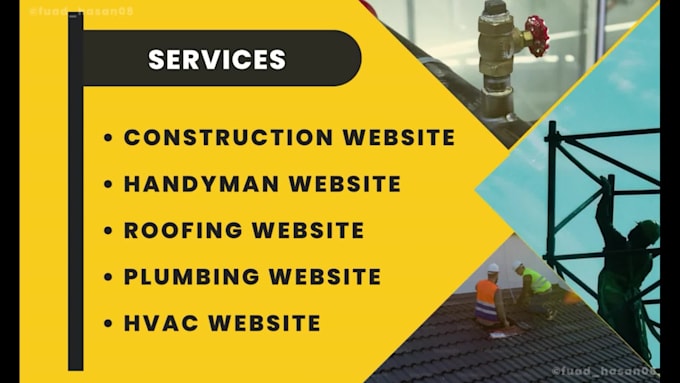 build construction, handyman, roofing, or plumbing website