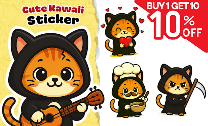 draw cute kawaii hand drawn simple cartoon character for sticker, mascot logo