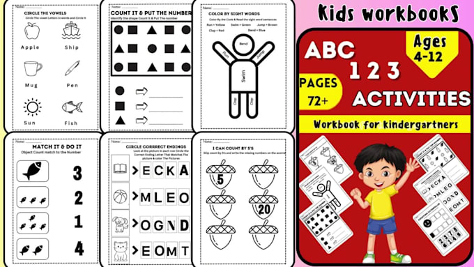 design kindergarten preschool kids activity book worksheets tracing workbook kdp