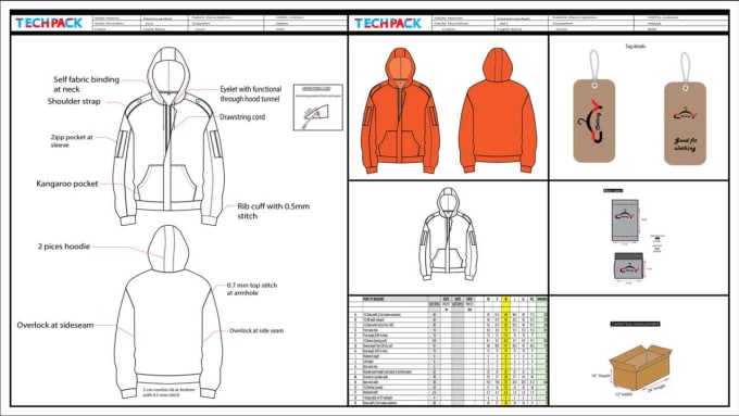 Design fashion tech pack, flat sketch, size chart and size guide by ...