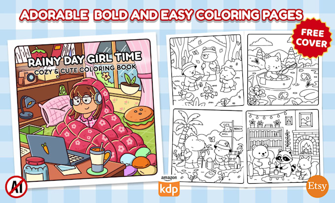 design cute bold and easy coloring pages for KDP