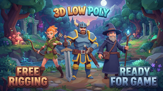 create 3d low poly modeling character rigging for your game or animation