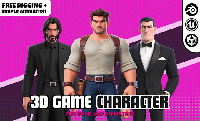 create 3d game character and stylized character modeling, rigging and animation