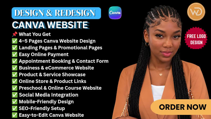 do custom canva website design, landing page, and redesign