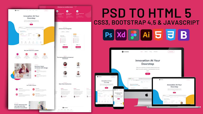 convert psd to html responsive website figma to html xd to html css bootstrap