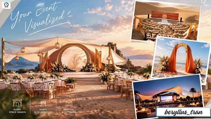 create 3d outdoor event rendering, stage design and realistic wedding visuals
