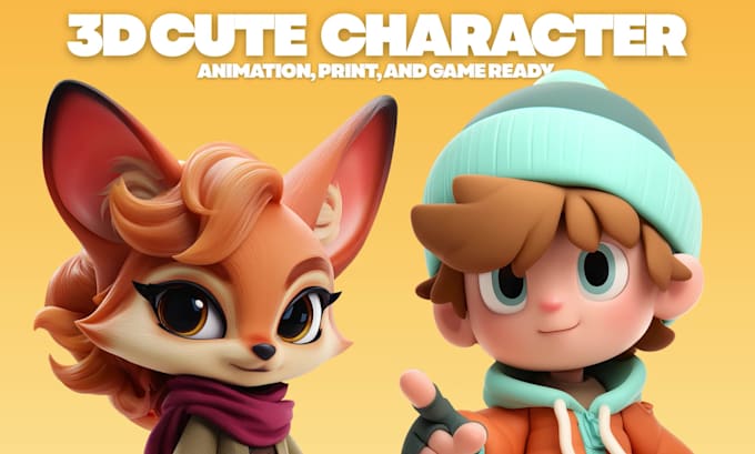 design 3d cute character modeling mascot, animals, cartoon for game and 3d print