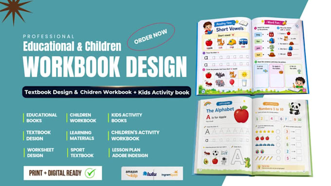 format, design educational workbook, textbook, children, kids activity book