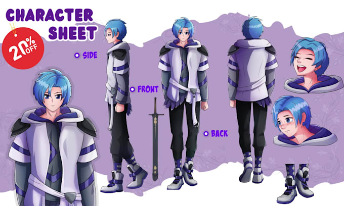 draw character reference sheet anime style for your vtuber