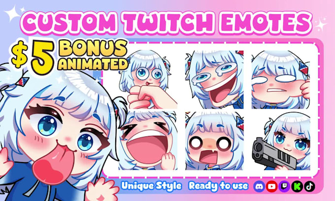 draw emotes, chibi emotes, twitch emotes, animated emotes, vtuber for stream