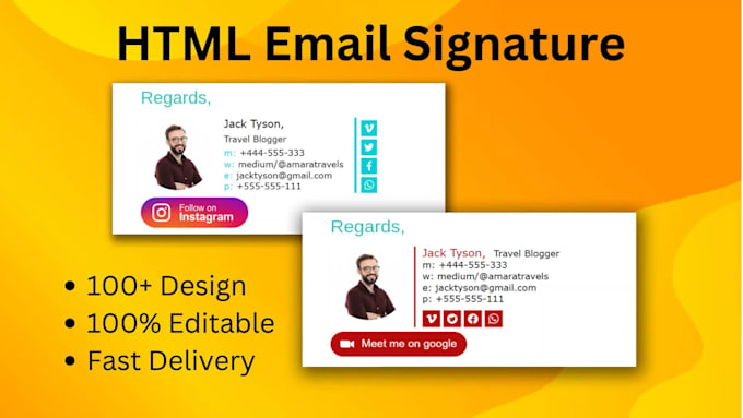 design an animated HTML email signature for you