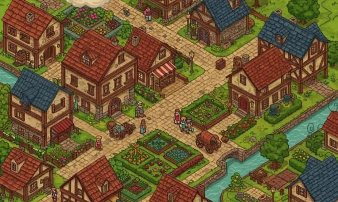 do pixel art tileset, 2d top down,pixel tilemap, indie game assets, rpg game map