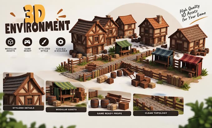create low poly 3d environments and game ready assets