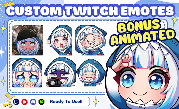 draw twitch emotes, chibi emotes, animated emotes, vtuber for stream
