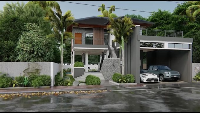 give 3d exterior design having 3d exterior rendering and 3d animation