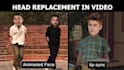 face swap, head replacement with face animation, lip sync