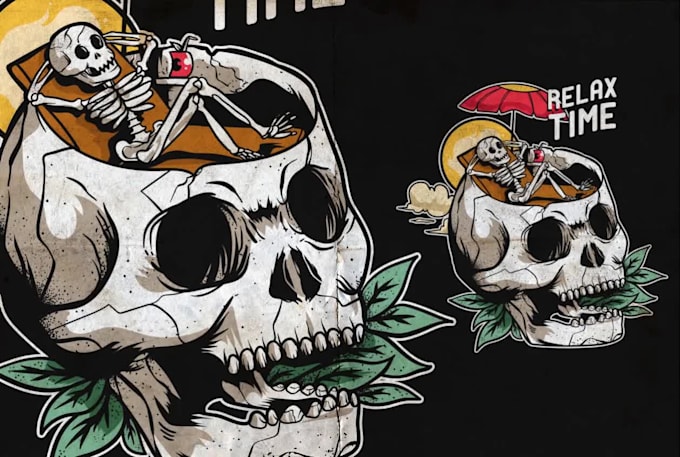 draw a skull, skeleton theme illustration for your branding