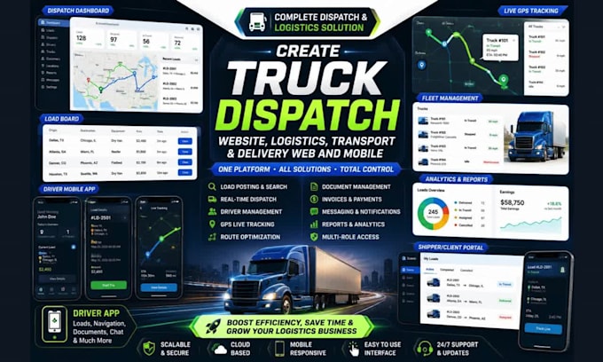 develop a truck dispatch website, load board, and logistics software