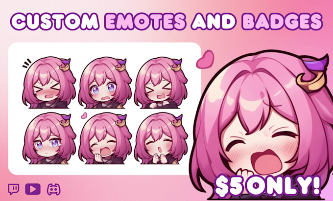 Draw cute twitch emotes, animated emotes, badges for vtuber twitch ...