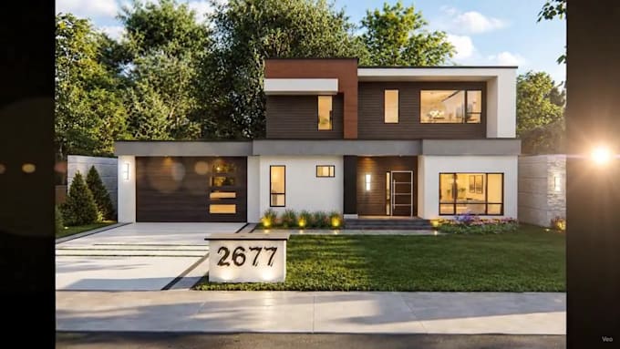 design house exterior model, 3d rendering, walkthrough