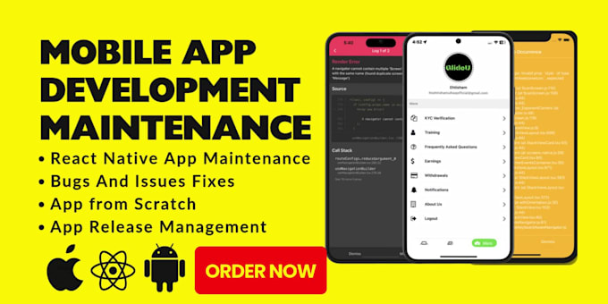 fix bugs in react native app and reskin your app as react native developer