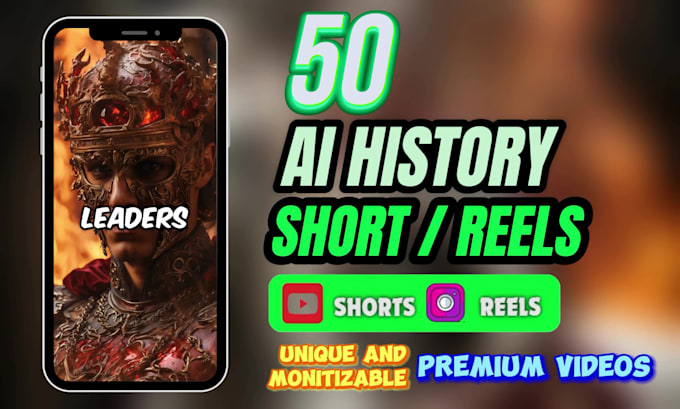 create 50 ai history youtube shorts, ai history shorts, ai shorts and ai reels
