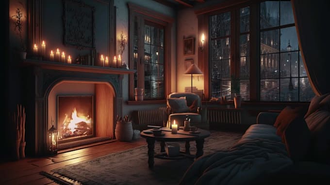 make rain video with natural sound in a cozy room