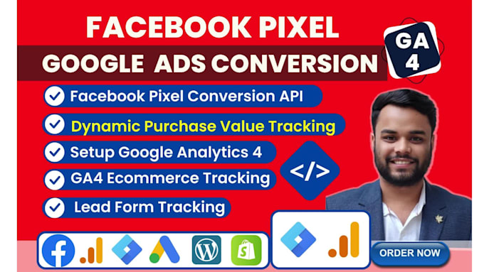 google ads conversion tracking, ga4 ecommerce tracking, facebook pixel setup GTM