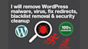 remove virus, wordpress malware, clean server, google blacklist 1 hour