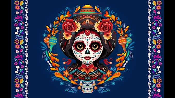 do custom sugar skull logo, día de los muertos art, skull illustration
