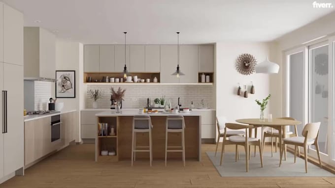 design kitchen interior in 3d and remodel cabinet