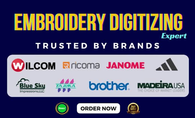 do professional custom embroidery digitizing in dst, pes, emb